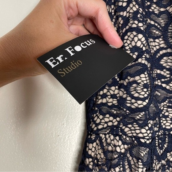 En Focus Dress Lace Overlay Rhinestone Long Gown Prom Formal New Navy Blue 4 - Picture 8 of 13